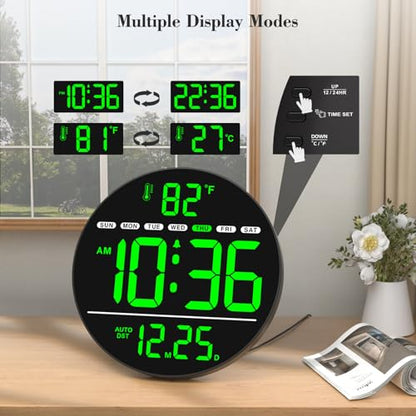 WallarGe Electric Large Digital Wall Clock with LED Display - color: Green