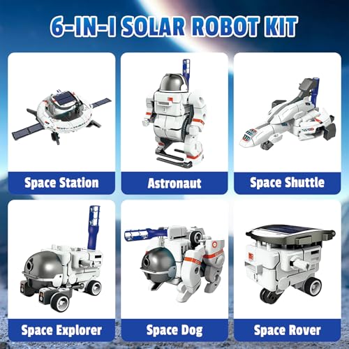 Nilez 6-in-1 STEM Robot Kit for Kids Ages 10 and up, Solar and Battery Powered Engineering Toy, DIY Robotics Science Experiment Set, Building Toys, Educational Birthday Gift for Boys Girls - color: White