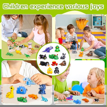 48 PCS Mini 3D Printed Animals Small Pack, Articulated 3D Animal Fidget Toys, Small 3D Printed Animal Figures for Party Favors, Goodie Bags and Classroom Activities - color: Brown