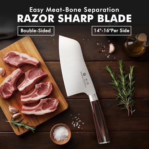 imarku 7 Inch Meat Cleaver, SUS440A Japanese Steel, Ergonomic Handle - color: Coffee Brown