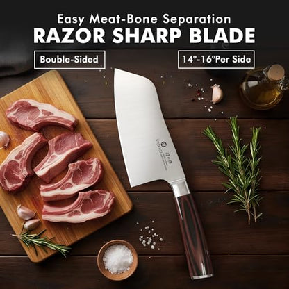 imarku 7 Inch Meat Cleaver, SUS440A Japanese Steel, Ergonomic Handle - color: Coffee Brown