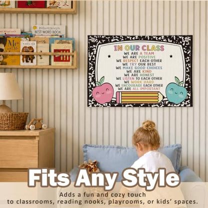Classroom Golden Rule Poster Decor Canvas Wall Hanging Banner - color: 00-In Our Class - Apple Theme