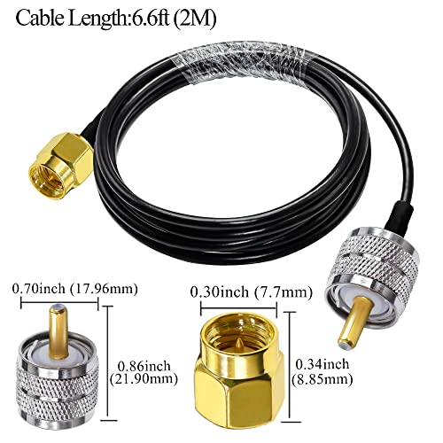 TUOLNK RG58 SMA to UHF PL259 Jumper Cable, 6.6ft(2M) SMA Male to SO239 PL259 Male Extension Coaxial Cable, Low Loss Antenna Pigtail Cable for CB Radio, Ham Radio - size: 6.6ft
