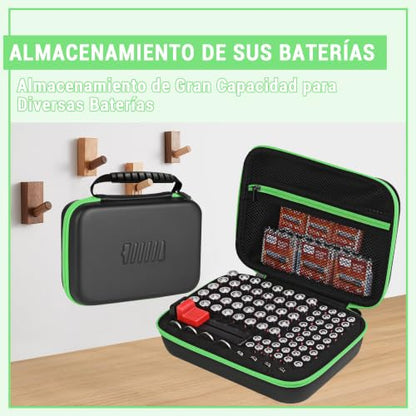 Battery Organizer Storage Case with Tester,88 Slot for AAA AA Button Cells - color: 88-Slots (Black-Green)