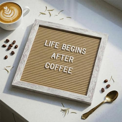 Rustic Cappuccino Felt Letter Board 10x10 Inch with Stand and Wood Frame - color: Rustic Cappuccino