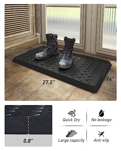 SUPENUIN 2PC Boot-Tray Heavy Duty Rubber Mat with Lip Waterproof Shoe Mat Tray for Entryway Indoor Outdoor Multi Use Catch All Trays Entryway Shoe Cleaning Boot Storage 16x27.5 Inches - color: Twill, size: 16"x27.5" 2pc