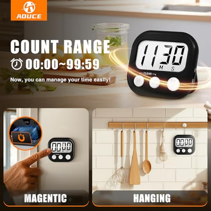 AOUCE Digital Kitchen Timers for Cooking, Timer for Kids 2 Pack Black - color: Black