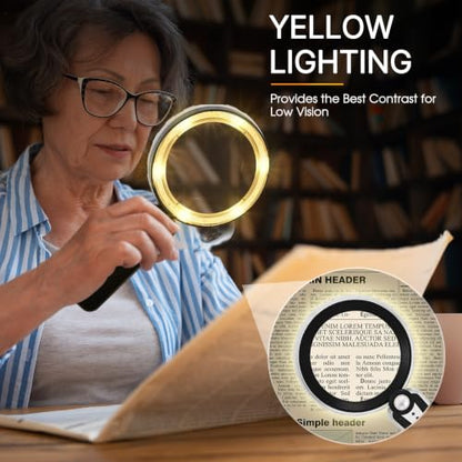 45X Magnifying Glass with Light, Large Handheld Magnifier for Seniors - color: Black