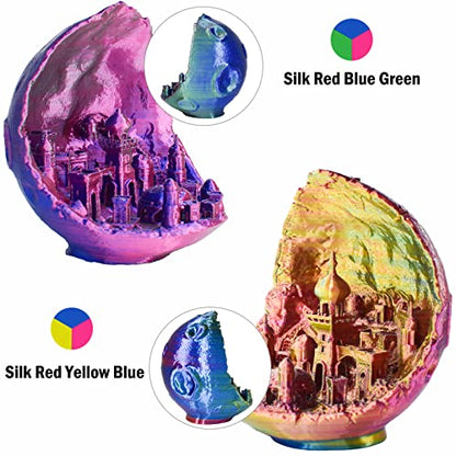 PLA Filament 1.75mm, Tri-Colors 3D Printer Filament, Rainbow PLA Filament Bundle, Coextrusion 3D Filament with Silk PLA Color Change, 3D Printing Filament +/-0.02mm, 200g X 4 Spool - color: Red Gold Blue Green Orange