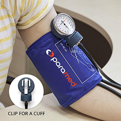 PARAMED Aneroid Sphygmomanometer – Manual Blood Pressure Cuff with Universal Cuff 8.7-16.5" and D-Ring – Carrying Case in the kit – Blue – Stethoscope Not Included - color: Blue