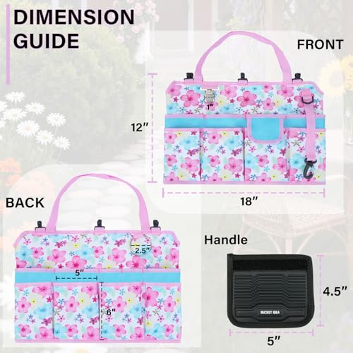 KUNN Gardening Gift for Women Men 5 Gallon Bucket Tool Organizer with 18 Pockets, Heavy-Duty Bucket Buddy Caddy Bag, Garden Tools Organizer Storage with Comfort Grip Handle Pad Attachment,Pink - color: Pink Blossom