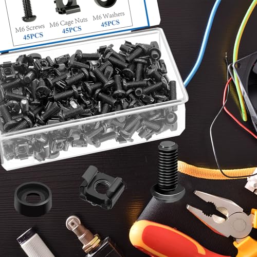 45‑Pack M6 x16mm Rack Screws, Cage Nuts & Washers Server Cabinet - color: 45Pack-M6 x 16mm-BK
