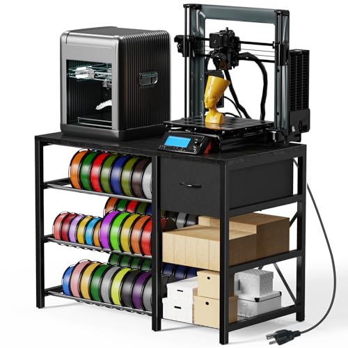 3D Printer Stand with Filament Storage Rack, Black 3D Printer Table with Power Outlet, 3-Tier Filament Holder with Drawer, 3D Printer Filament Stand Organized for Office Workshop Studio - color: Black 4-Tier-Original