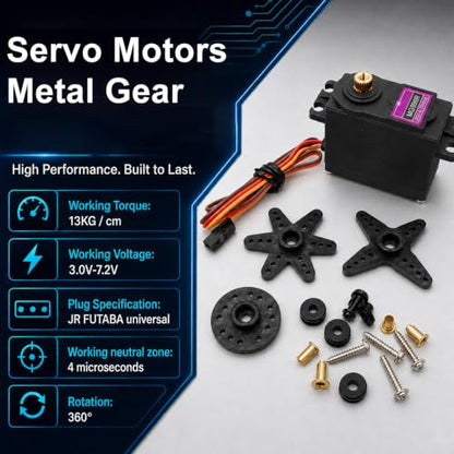 Treedix 2 pcs MG996R Servo Motor Metal Gear High-Torque Servo Motor for Smart Car Robot Boat RC Helicopter Mechanical arm Fittings(Control Angle 360)