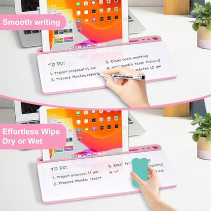 Desktop Glass Whiteboard with Storage, Desk Dry Erase White Board Pink - color: Organizer-pink