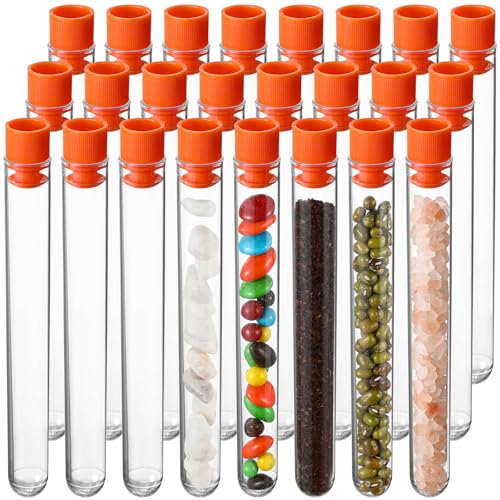 24 Pake 8 ml Clear Test Tubes with Caps 12x100mm Plastic Vials Test Tubes for Scientific Experiments Halloween Christmas Scientific Themed Birthday Party Supplies Candy Storage (Orange) - color: Orange