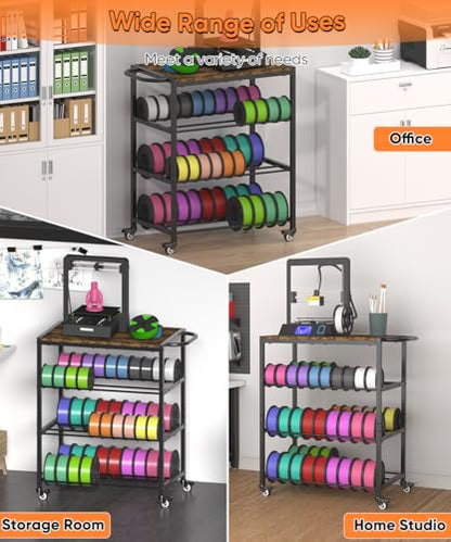 3-Tier 3D Printer Filament Storage Rack with Stand & Wheels, Black - color: black, size: 3-tier