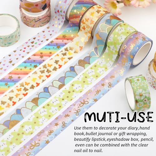 12 Rolls Gold Foil Floral Washi Tape Set,15mm Decorative Masking Tape for Journaling, Scrapbooking, Planners, DIY Crafts, Gift Wrapping(Spring Pastel Collection) - style: Golden Geometry