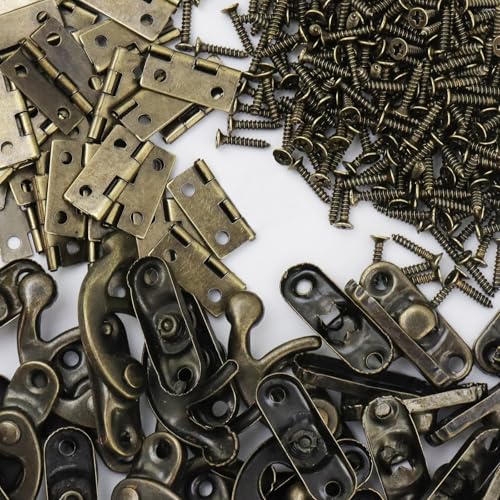 Antrader 40Pcs Mini Box Hinge, 20Sets Antique Right Latch Hasp for Wood Box - color: Bronze Tone, size: Small
