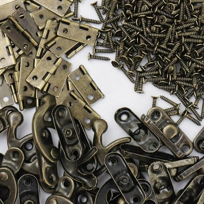 Antrader 40Pcs Mini Box Hinge, 20Sets Antique Right Latch Hasp for Wood Box - color: Bronze Tone, size: Small