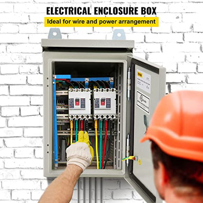 VEVOR Electrical Enclosure, 12'' x 8'' x 6'', UL Certified NEMA 4 Outdoor IP65 Waterproof Cold-Rolled Carbon Steel Hinged Junction Box, with Rain Hood, White Gray, (ULBOX30X20X15) - size: 12" x 8" x 6"