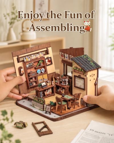 Cutebee LED Book Nook Kit, DIY Miniature House Kits Coffee Shop - color: Kissa Coffee