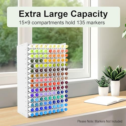 Marker Organizer, 135-Slot Marker Holder with Adjustable Dividers - size: 135 Holes