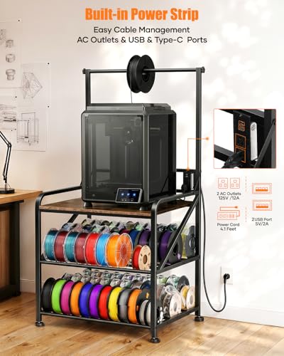 AHOWPD 3D Printer Stand with Filament Storage, Sturdy Heavy Duty Workbench - color: Rustic Brown