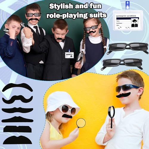 60 Pcs Spy Detective Party Favors Set Spy Kit Detective Glasses Magnifying Glass Pass Card Invisible Ink Pen Fake Mustache Sticker treat Bags Stuffers Escape Room Birthday Party Decorations