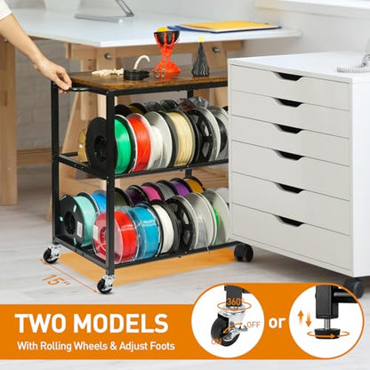 24" Portable Small 3D Printer Cart with Filaments Storage &Wheel.(Rustic - color: Rustic