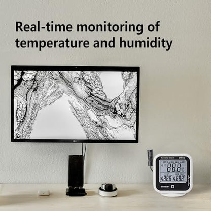 ALLOSUN Digital Thermometer Hygrometer Indoor Humidity Greenhouse Temperature Monitor Alarm Long Probe Gauge Dew-Point Meter with LCD Display