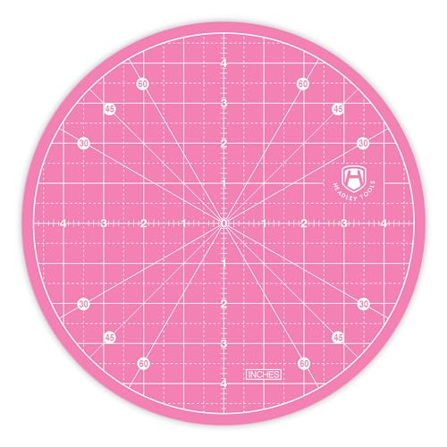 Headley Tools 10"x10" Round Rotating Cutting Mat, Self Healing Mat with 360-Degree Rotation & Anti-Slip Base, Sewing Board Cutting Mat Perfect for Fabric Quilting Leather Hobby Project, Pink - color: Pink, size: 10"L x 10"W