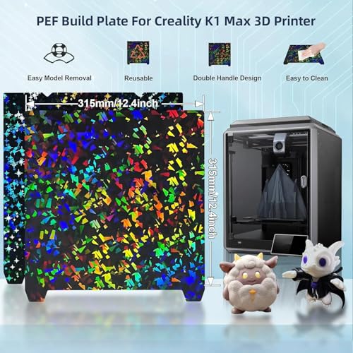 IdeaFormer-3D Rainbow Confetti PEF+Galaxy PEY Build Plate for Creality K1 Max/Ender 3 V3 Plus, Flexible Smooth PEF PEY Bed Plate K1 Max Holographic Plate Without Magnetic Plate 310x315mm - color: Confetti PEF+Galaxy PEY