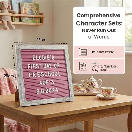 Rustic Hot Pink Felt Letter Board 10x10 Inch, 336 Changeable Letters - color: Rustic Hot Pink
