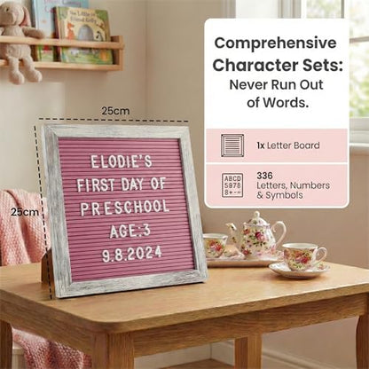 Rustic Hot Pink Felt Letter Board 10x10 Inch, 336 Changeable Letters - color: Rustic Hot Pink