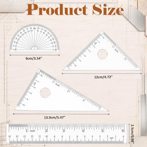 Coopay 4 Pcs Math Geometry Tool Set, Clear Acrylic Drawing Drafting Tool