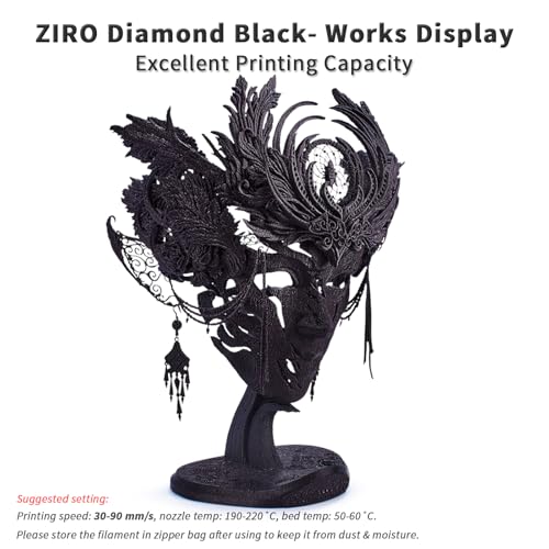 ZIRO Diamond Series Filament, Shiny Sparkle PLA with Glitter, 1KG Black - color: Diamond-black