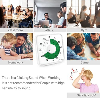 Secura 60-Minute Visual Countdown Timer, 7.5-Inch Oversize Classroom Visual Timer for Kids and Adults, Durable Mechanical Kitchen Timer Clock with Magnetic Backing (White-Green) - color: Green