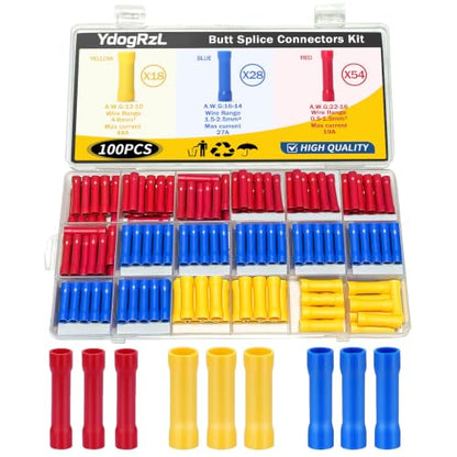 100PCS Butt Splice Connectors Kit Electrical Crimp Terminal Connector Kits - color: 100pcs-(22-10)
