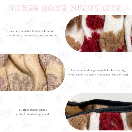 15" Plush Flower Car Steering Wheel Cover (Red) - color: Red