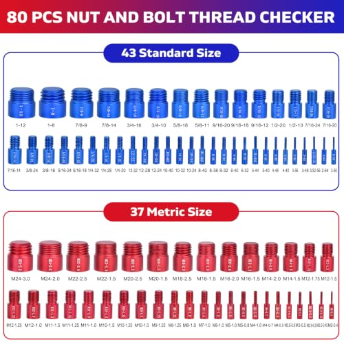 80 Pcs Nut and Bolt Thread Checker Set with 37 Metric and 43 Inch Thread Gauge Ideal for Tight Spaces Includes SAE and Metric Sizes Perfect for Bolt Thread Checker and Nut and Bolt Checker Set - size: 37 Metric and 43 Inch