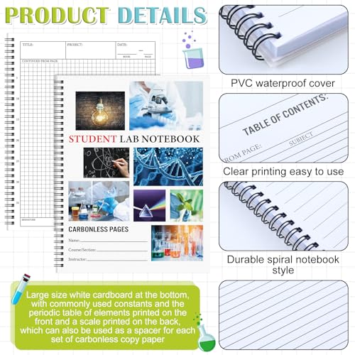 4 Pcs Carbonless Lab Notebook Student, 8.5"x11" Spiral Bound - style: Student