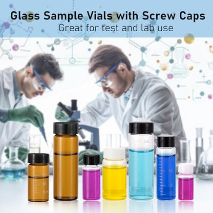 20mL Amber Glass Vials with Screw Caps & Scale, 36pcs