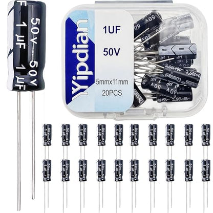 Electrolytic Capacitor YYipdian 1uF 50V 5x11mm High Temperature Resilience Aluminum Capacitors (Pack of 20) - size: 1uF 50V 5x11mm 20PCS