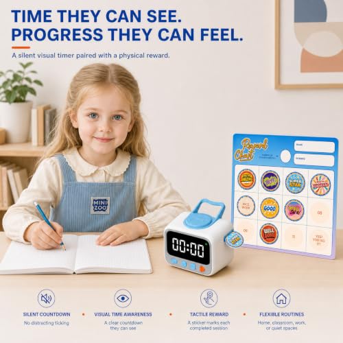 Sticker Timer Visual Countdown Timer with 200 Medal Reward Stickers for Kids Rewards, Rechargeable Digital Timer for ADHD Focus, Classroom & Homeschool Tool