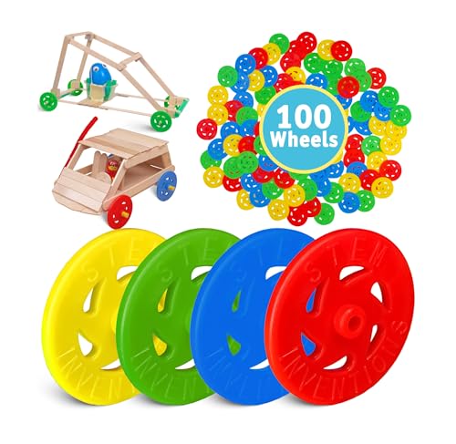 Toy Wheels for Kids, 100-Pack - Small Plastic Craft and STEM Wheels - color: Multi, size: 100pcs