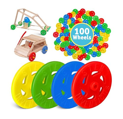 Toy Wheels for Kids, 100-Pack - Small Plastic Craft and STEM Wheels - color: Multi, size: 100pcs
