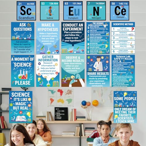 Fankya 17PCS Science Posters for Classroom Scientist Bulletin Board Set periodic table Poster Art Prints Classroom Decoration for Science Lab Elementary Middle High School Wall Art Teacher Supplies