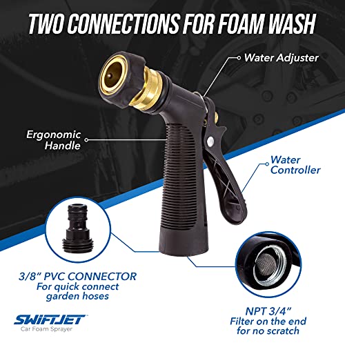 SwiftJet Car Wash Foam Gun + Wash Mitt - Works with Any Soap & Garden Hose - color: Blue Foam Gun with Mitt