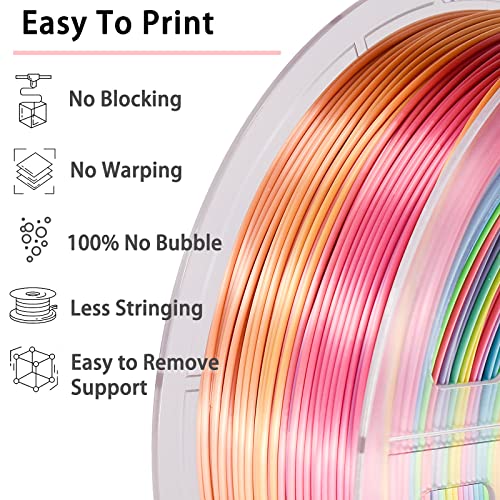 Silk PLA Filament Multicolor, 3D Printer Filament Rainbow PLA Filament 1.75mm +/- 0.02mm, 3D Printing Filament 1kg/2.2lbs - color: Silk Rainbow